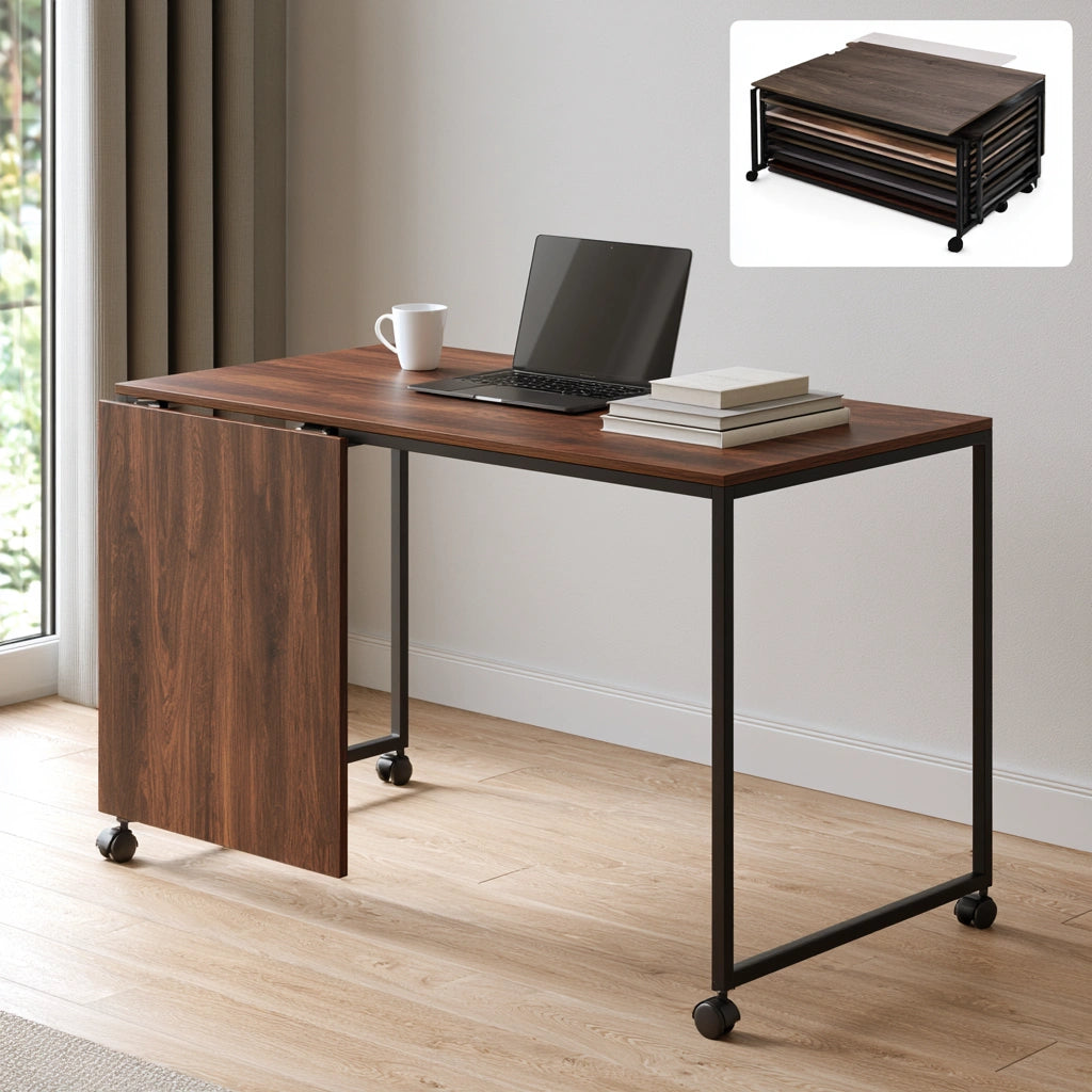 Table rabattable polyvalente en bois, coloris brun naturel