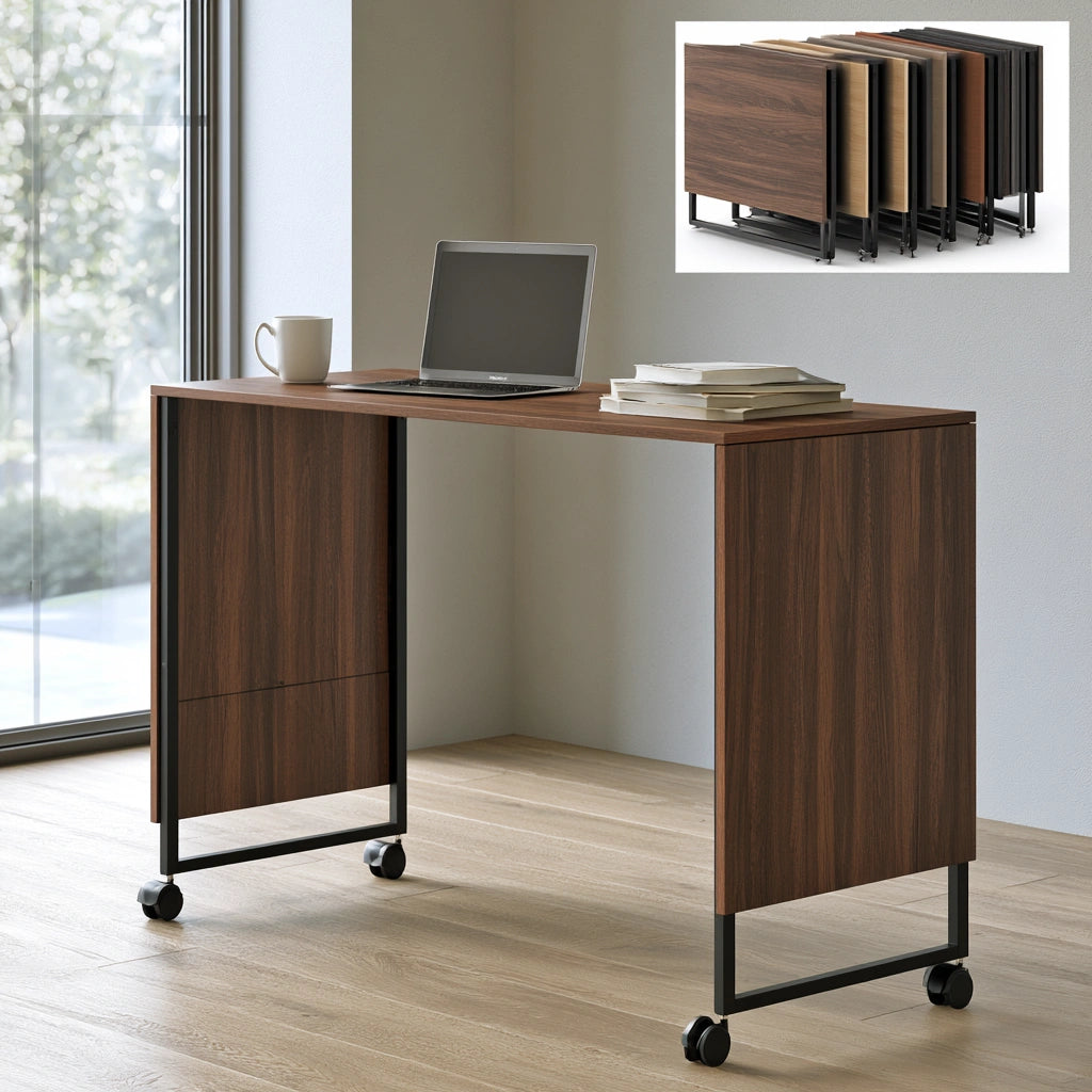 Wooden foldable table with natural brown finish, extendable on one side, versatile design from Franexo.