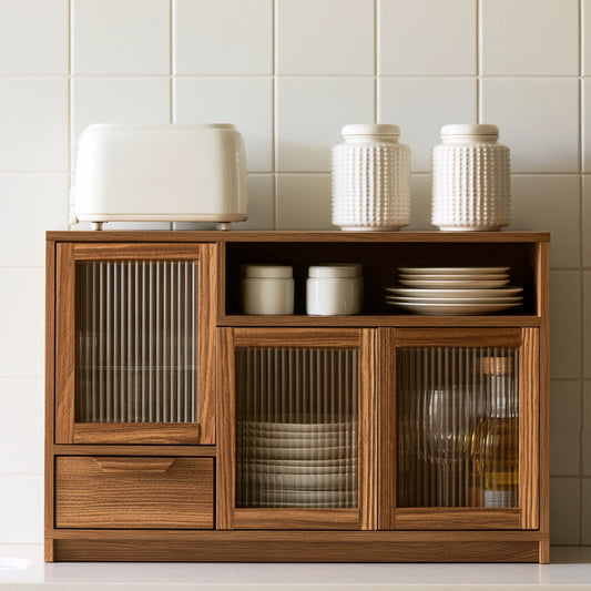 Organiseur de cuisine en bois, coloris brun naturel