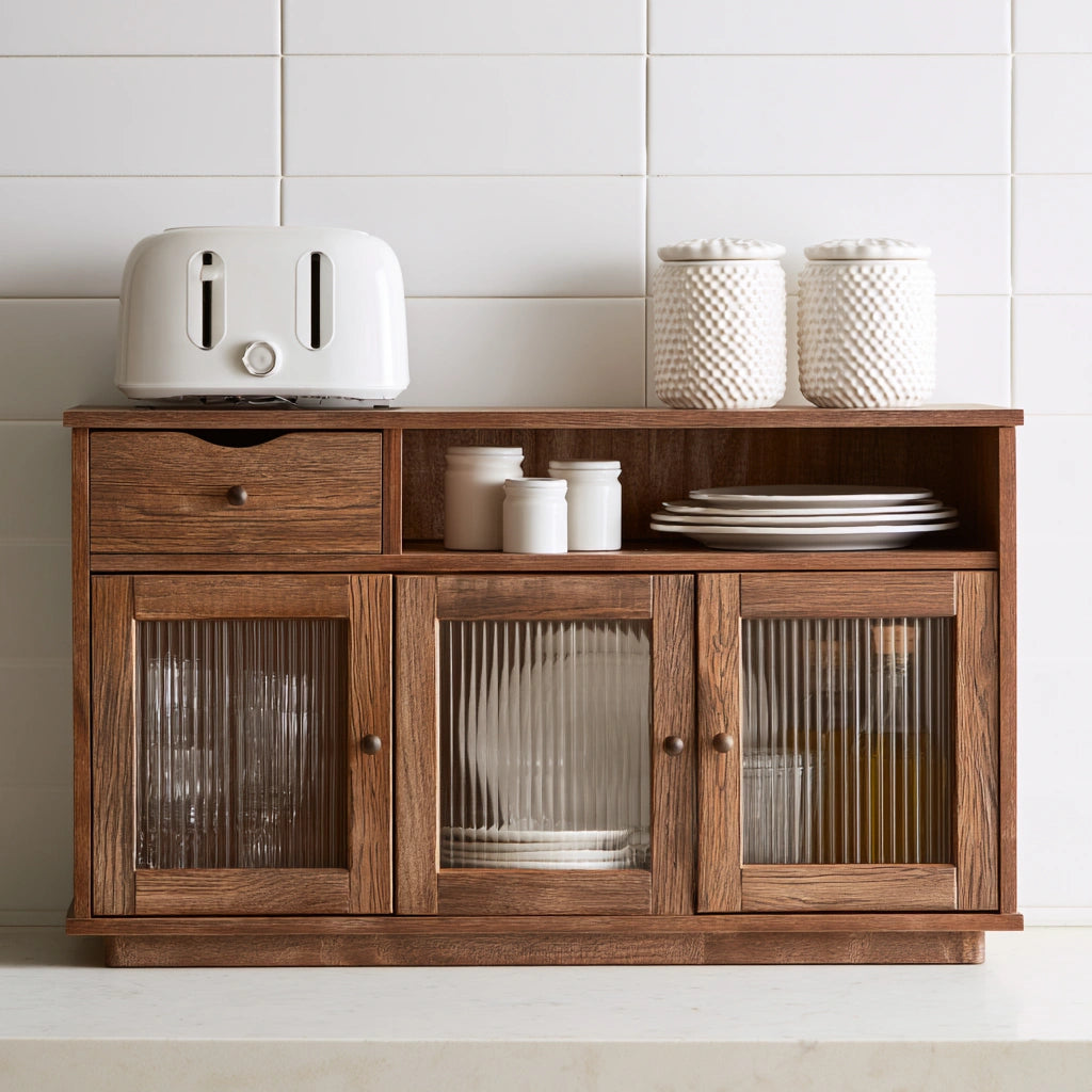 Organiseur de cuisine en bois, coloris brun naturel